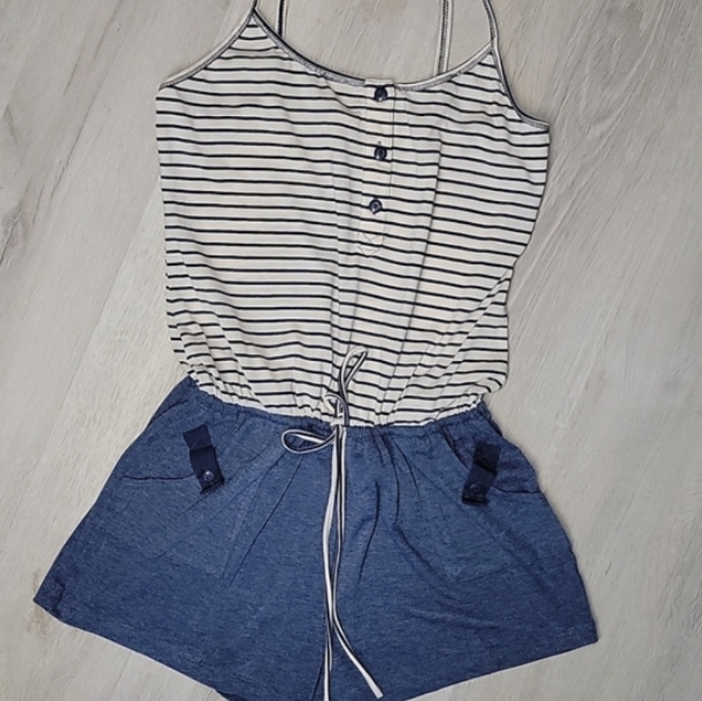 MINE medium shorts blue denim Romper with drawstring and adjustable straps [38]